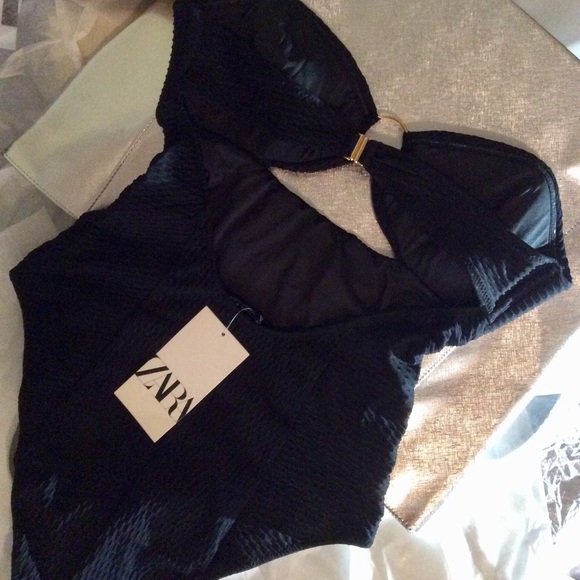 ZARA One piece Textured Bandeau Swimsuit NWT BLACK - Picture 6 of 8